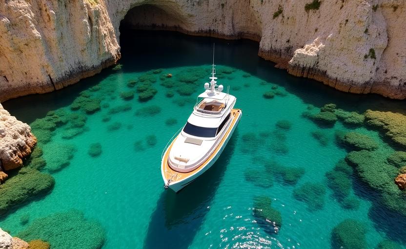 Yacht ancré dans les eaux turquoises de la Corse